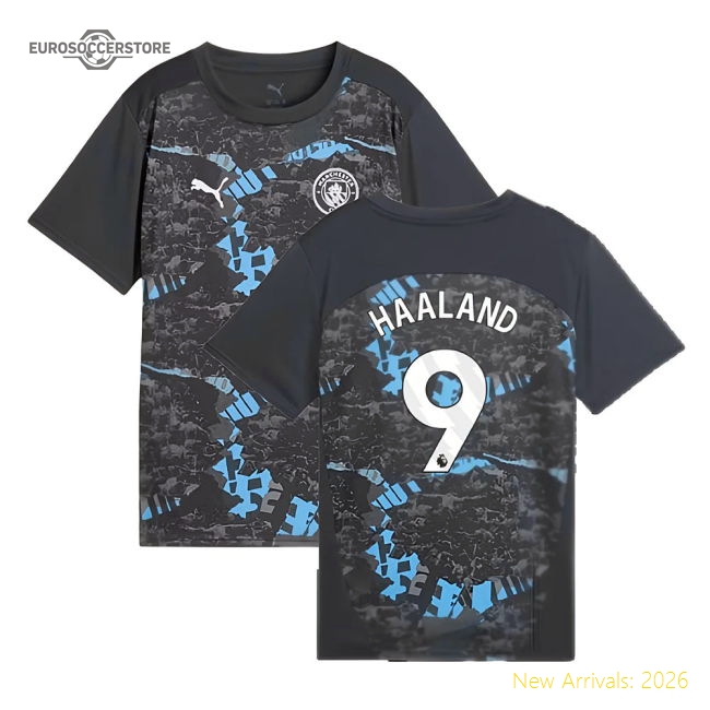 2024-2025 Man City Prematch SS Jersey (Strong Gray) - Kids (Haaland 9)