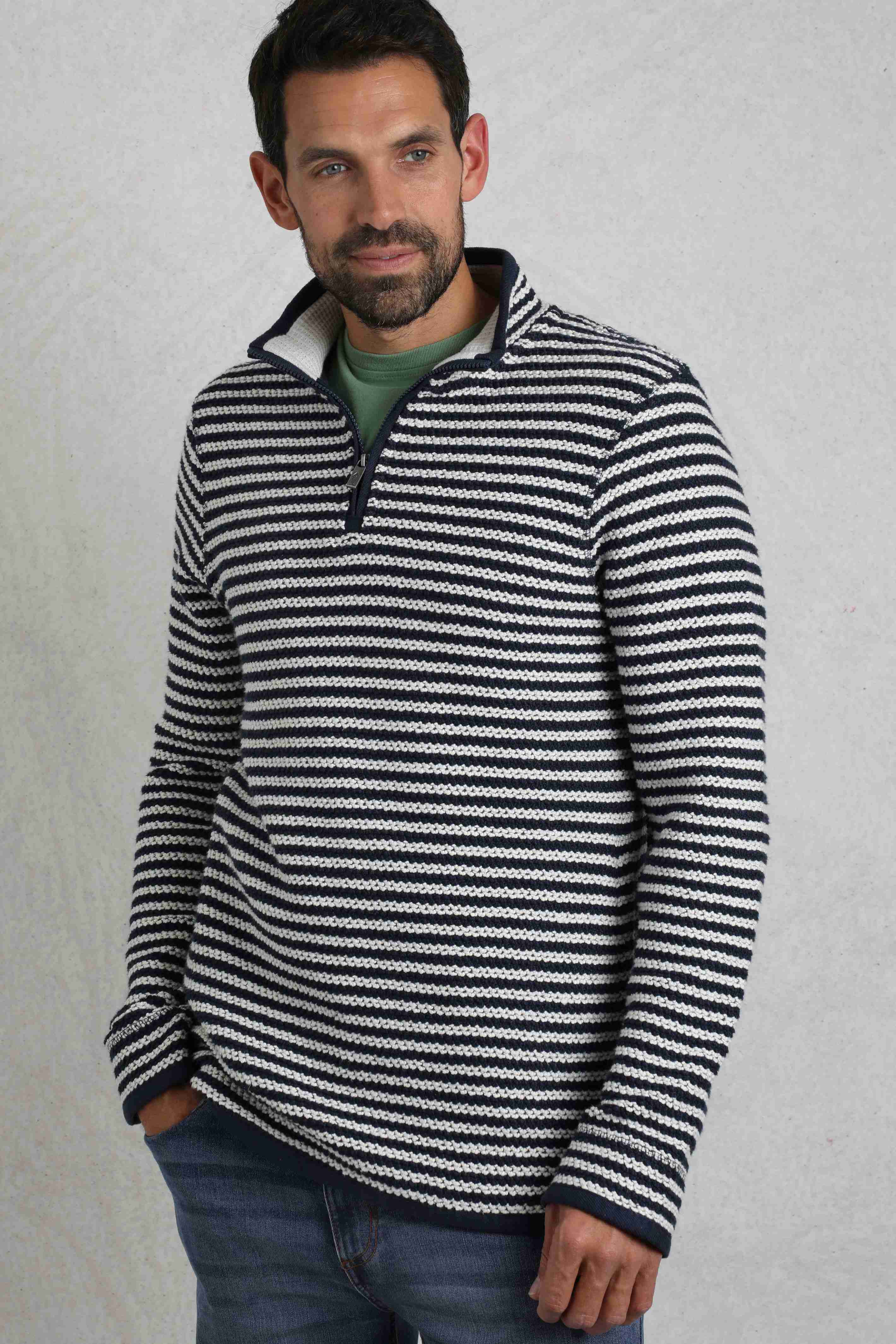 Shorling 1/4 Zip Striped Macaroni Sweatshirt Ecru