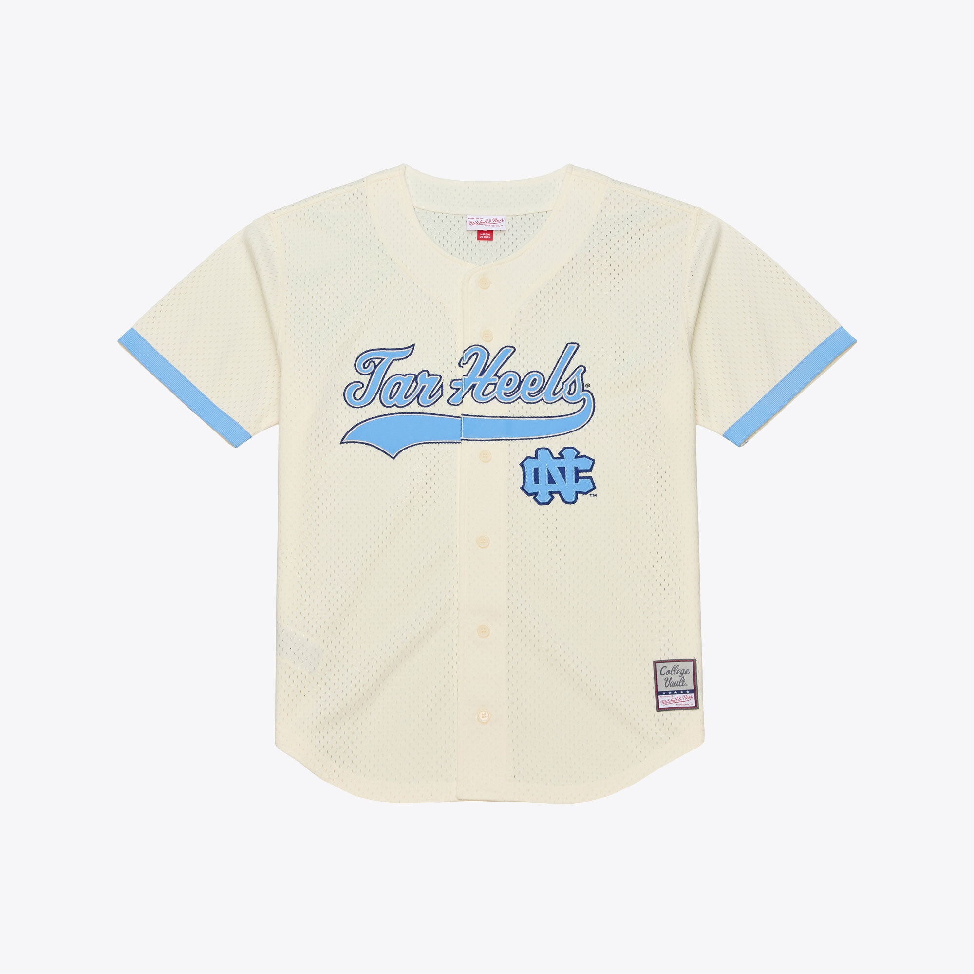[NJP] Youth North Carolina Tar Heels Mesh Button-Up Batting Practice Baseball Jersey - Cream