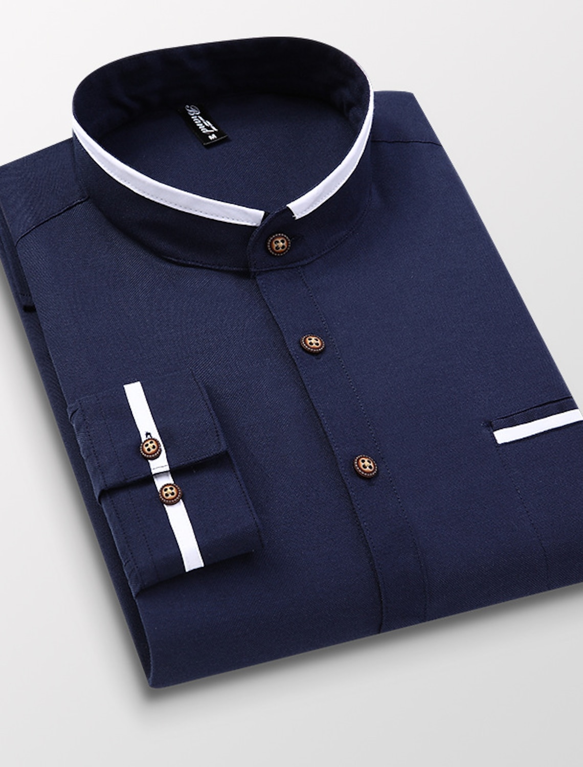 Men's Band Collar Shirt Dress Shirt Oxford Shirt Solid / Plain Color Wedding White Blue Gray Light Blue Long Sleeve Standing Collar Spring & Fall Clothing Apparel