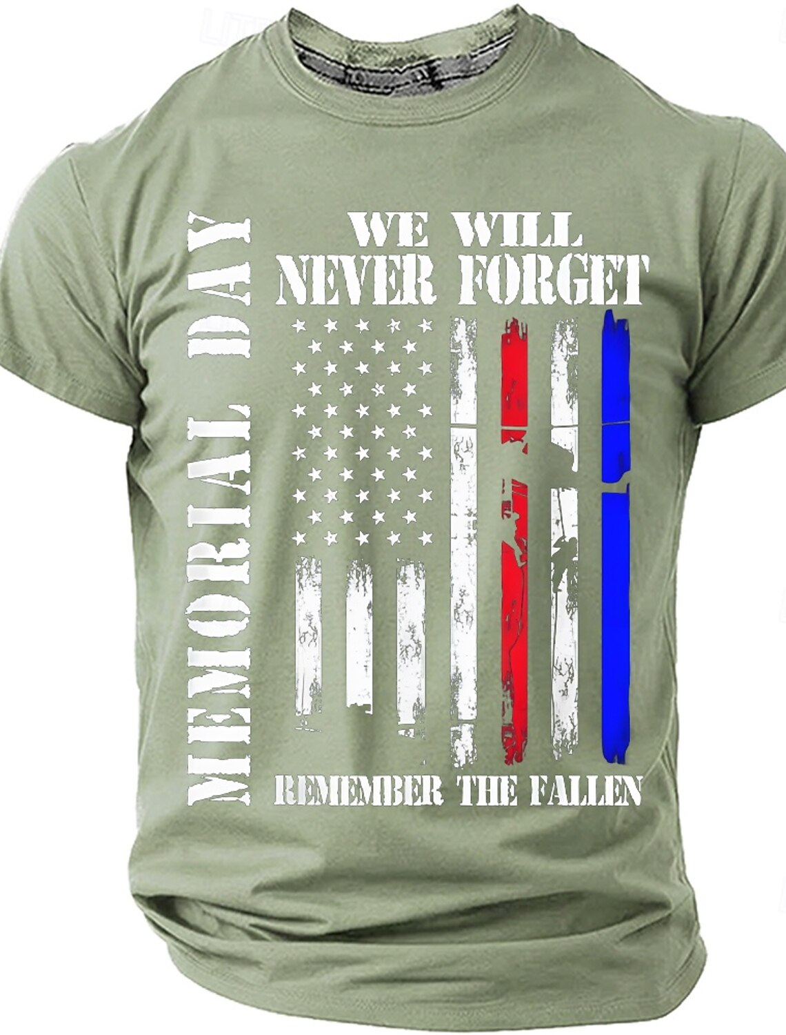 Memorial Day We Will Never Forget Remember The Fallen Men's American Flag Veteran Silhouette Patriotic Graphic T Shirt Distressed Vintage Short Sleeve Casual Tee Designer Clothing Apparel S M L XL XXL