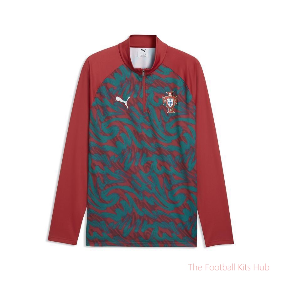 Portugal Training Shirt Pre Match 1/4 Zip World Cup 2026 - Club Red/Green Lagoon