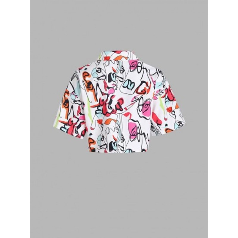 Scrawl Print Drop Shoulder Crop Shirt NG2108