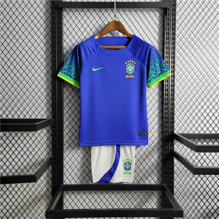 Official Kids Brazil World Cup 2022 Away Soccer Kit ShirtShorts