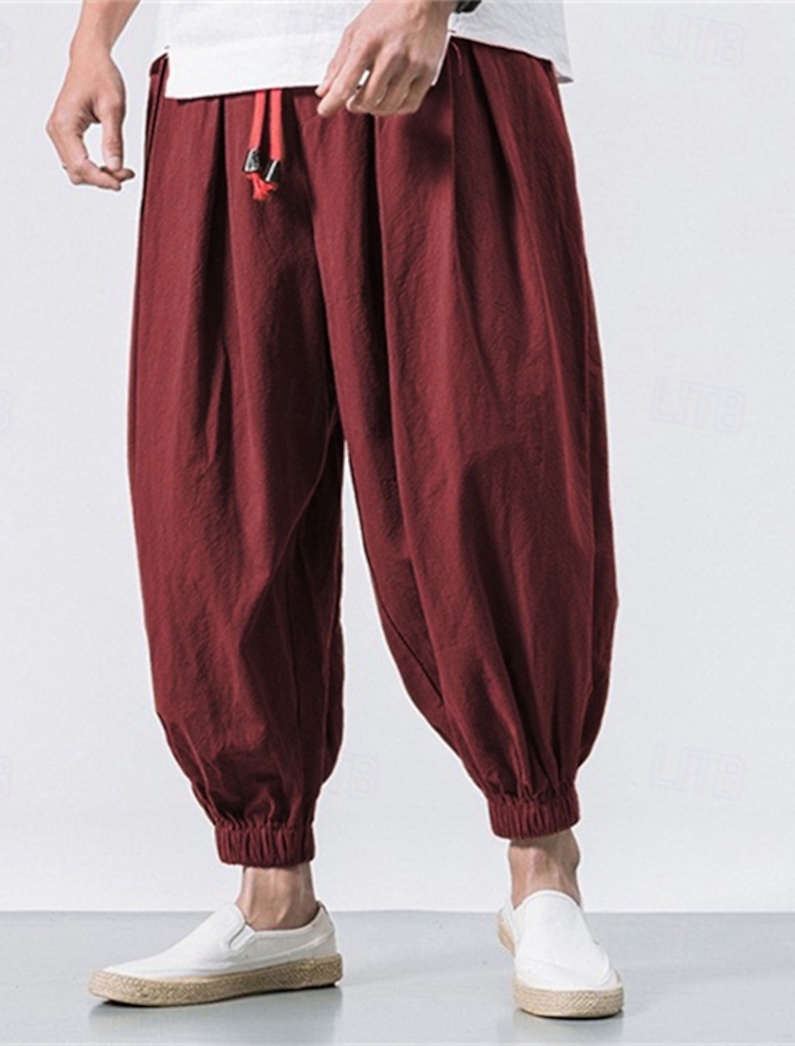 Men's Joggers Linen Pants Trousers Summer Beach Drawstring Elastic