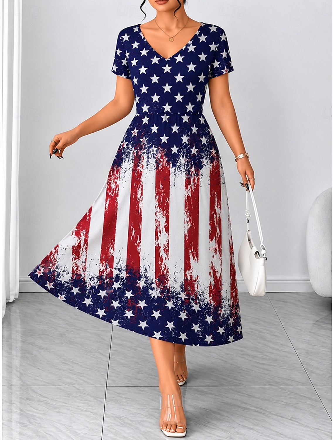 American Independence Day Women's T Shirt Print Floral Graphic Flag Stylish Classic Casual Short Sleeve Crew Neck Round Neck Regular Tops Casual Daily Blue Black White Pink Red Summer Spring