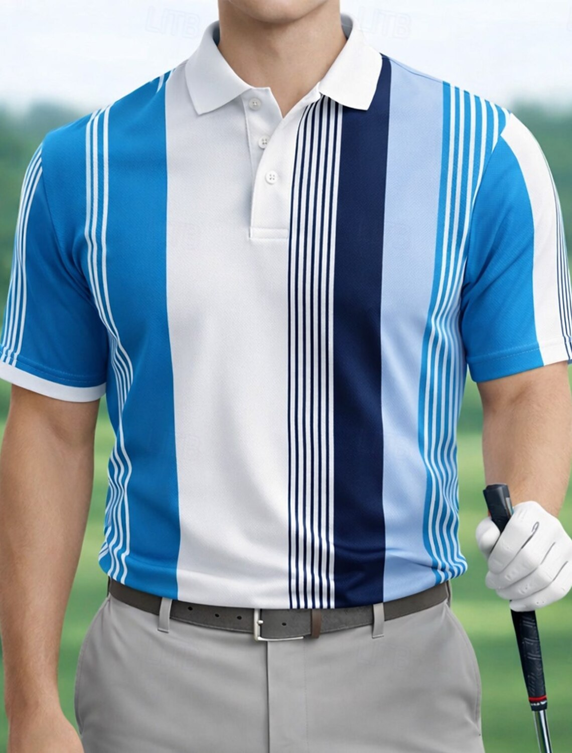 Men's Striped Golf Sports Polo Shirts Short Sleeve Collared Casual