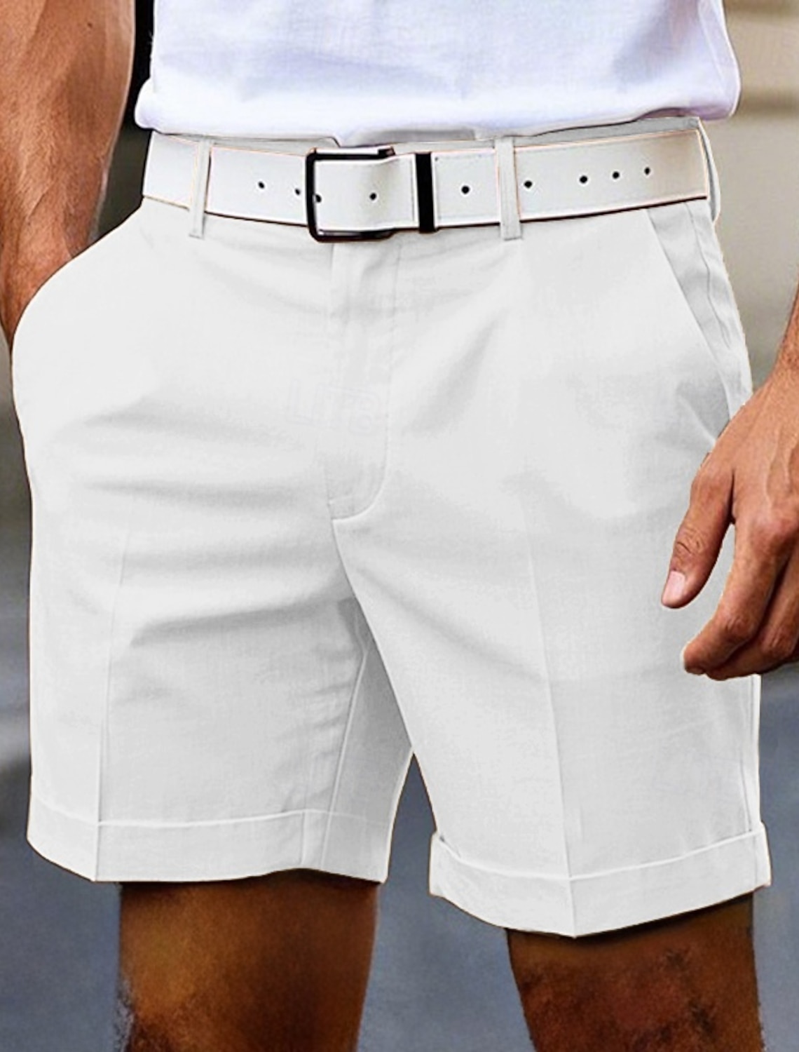 Men's Dress Shorts Burmuda Shorts Work Shorts Pocket Plain Comfort Knee Length Outdoor Business Fashion Casual Black White