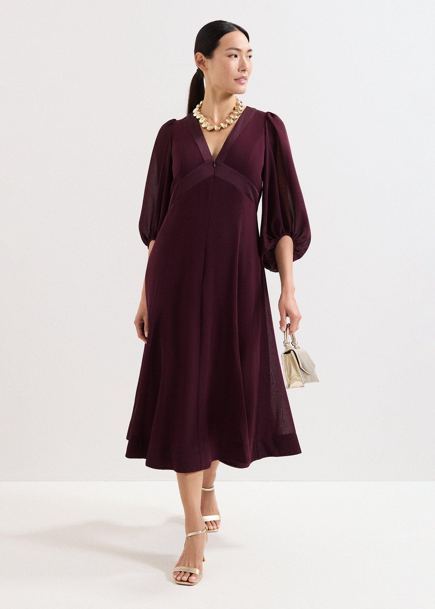 Vera Burgundy Plain Midi Dress