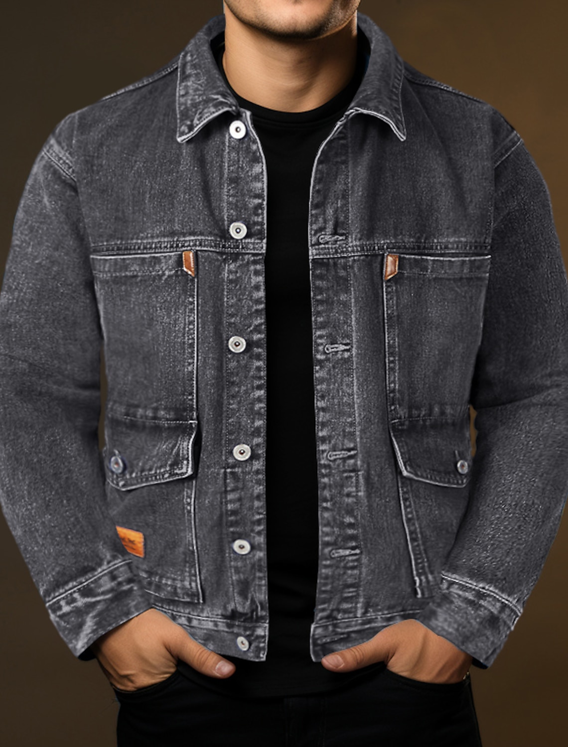Men's Trucker Jacket Denim Outdoor Daily Wear Windproof Pocket Spring