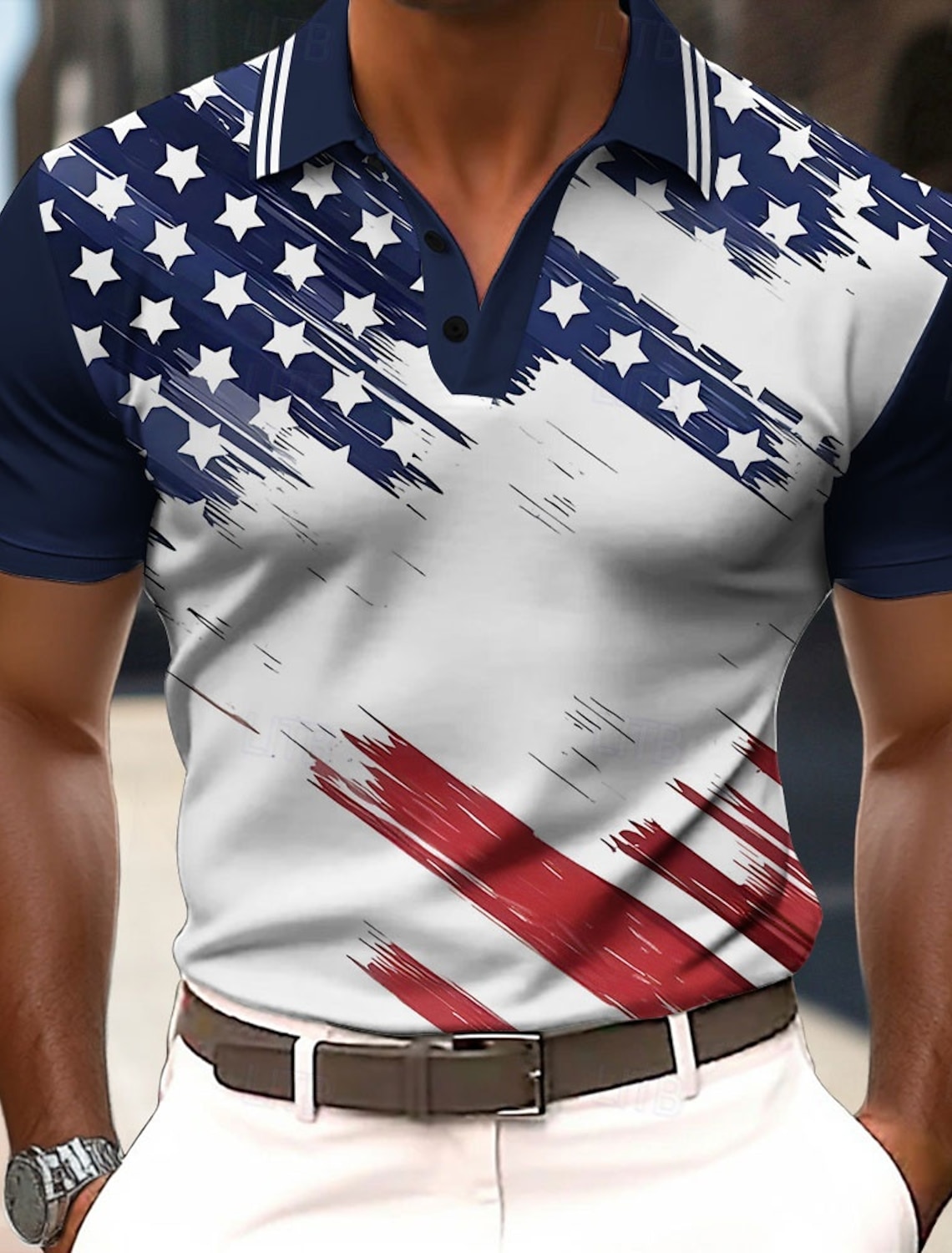 4th of July 2026 250th Men's American US Flag Polo Short Sleeve Polo Shirts Collared Shirts Casual Outdoor Daily Wear 3D Print Summer Blue White Dark Blue