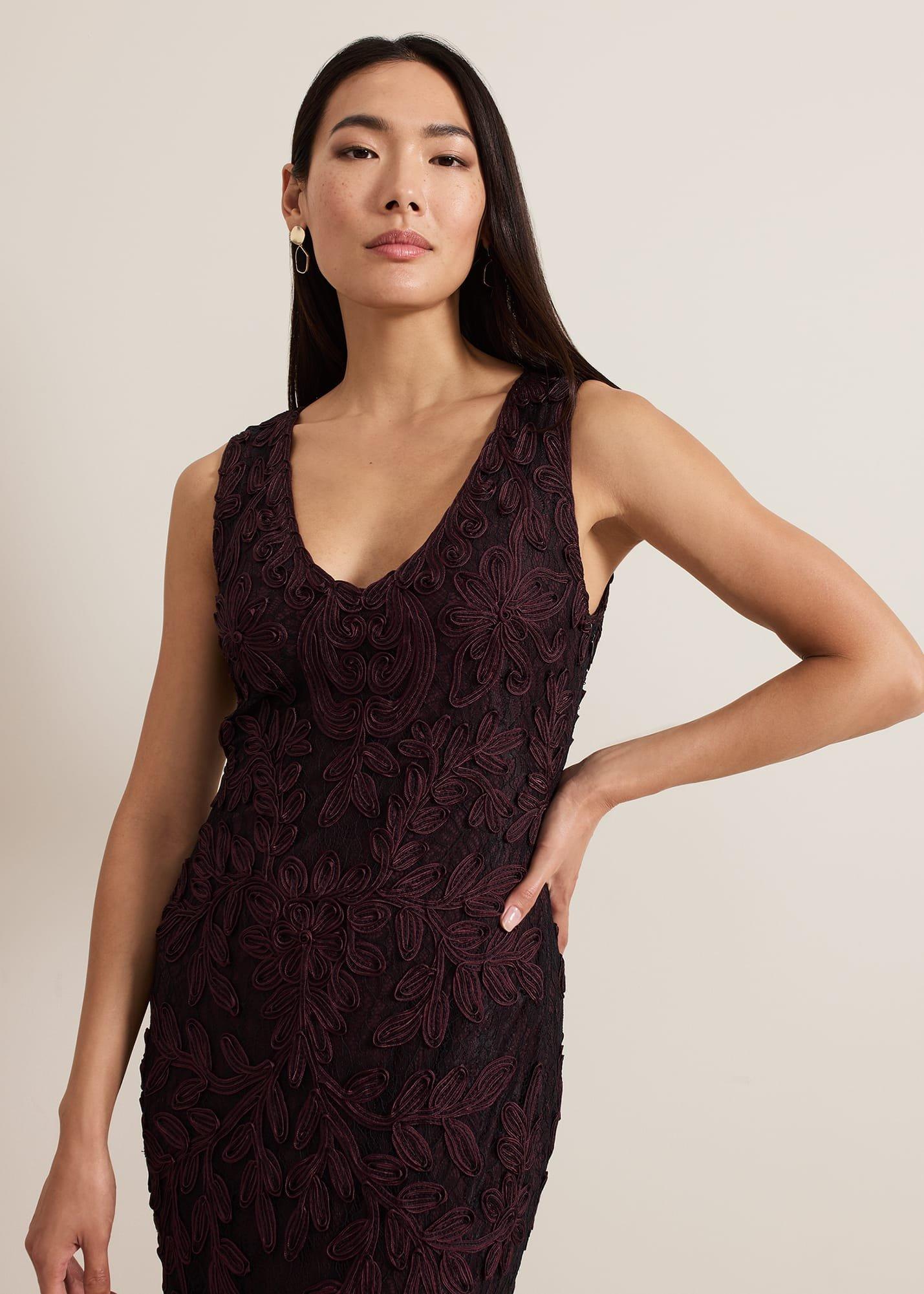 Montee Burgundy Tapework Maxi Dress