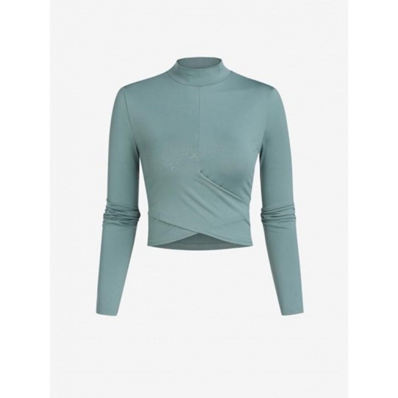 Crossover Hem Mock Neck Crop T Shirt DJ1992