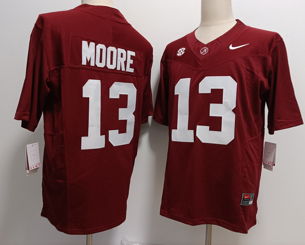 Men's Alabama Bama Red 2024 game jersey Malachi Moore #13 away jersey