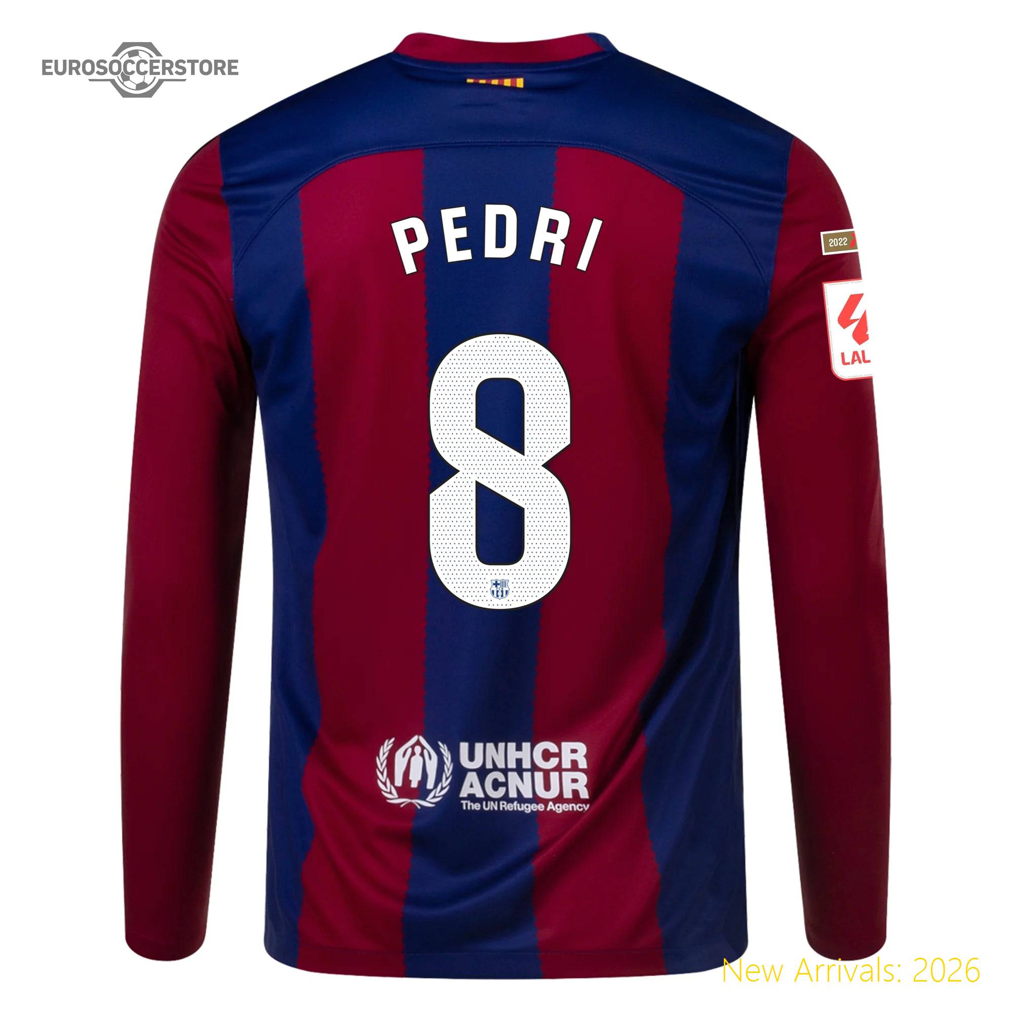 Men Bar Pedri Barcelona Long Sleeve Home Official Home Jersey 2023