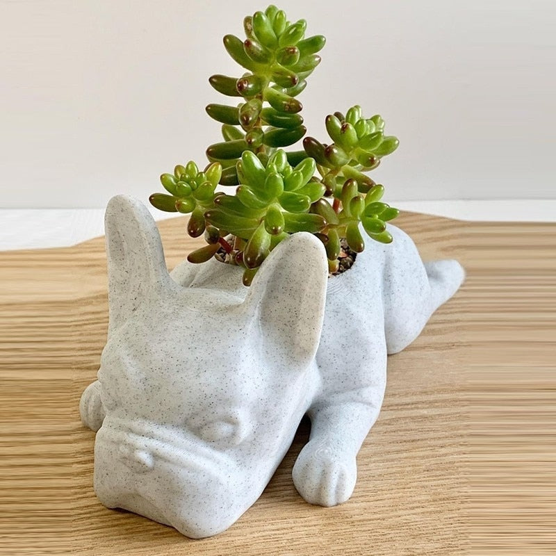Culture-Inspired Frenchie Statue Planter Resin Flower Pot for Street