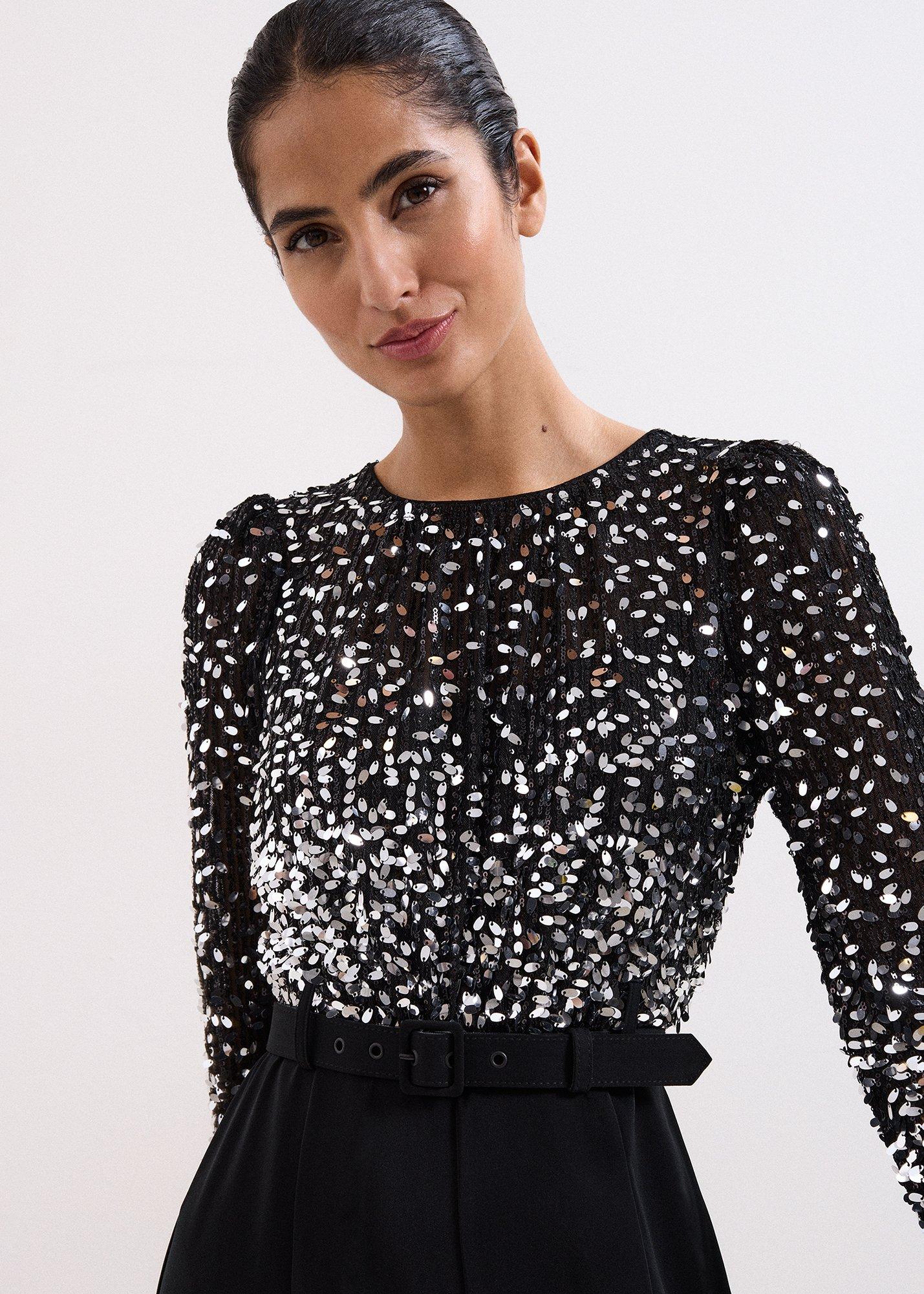 Shio Black Sequin Top Wide Leg Jumpsuit