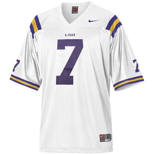 Men Lsu Tigers #7 Tyrann Mathieu Honey Badger White V3b Jersey