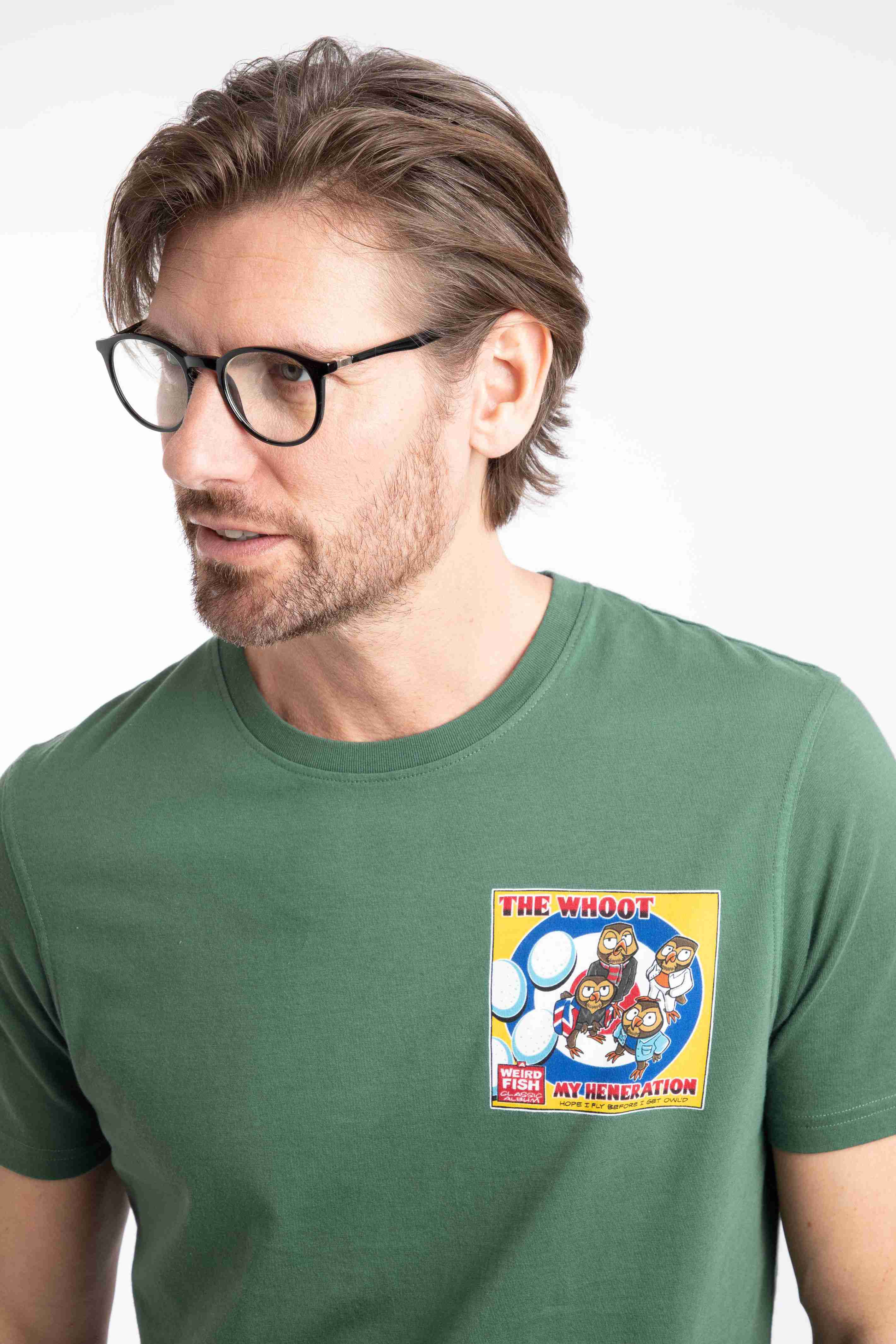 The Whoot Back Print Artist T-Shirt Dusky Green