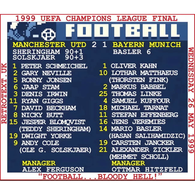 1999 Champions League Final (Man United) Retrotext T-Shirt
