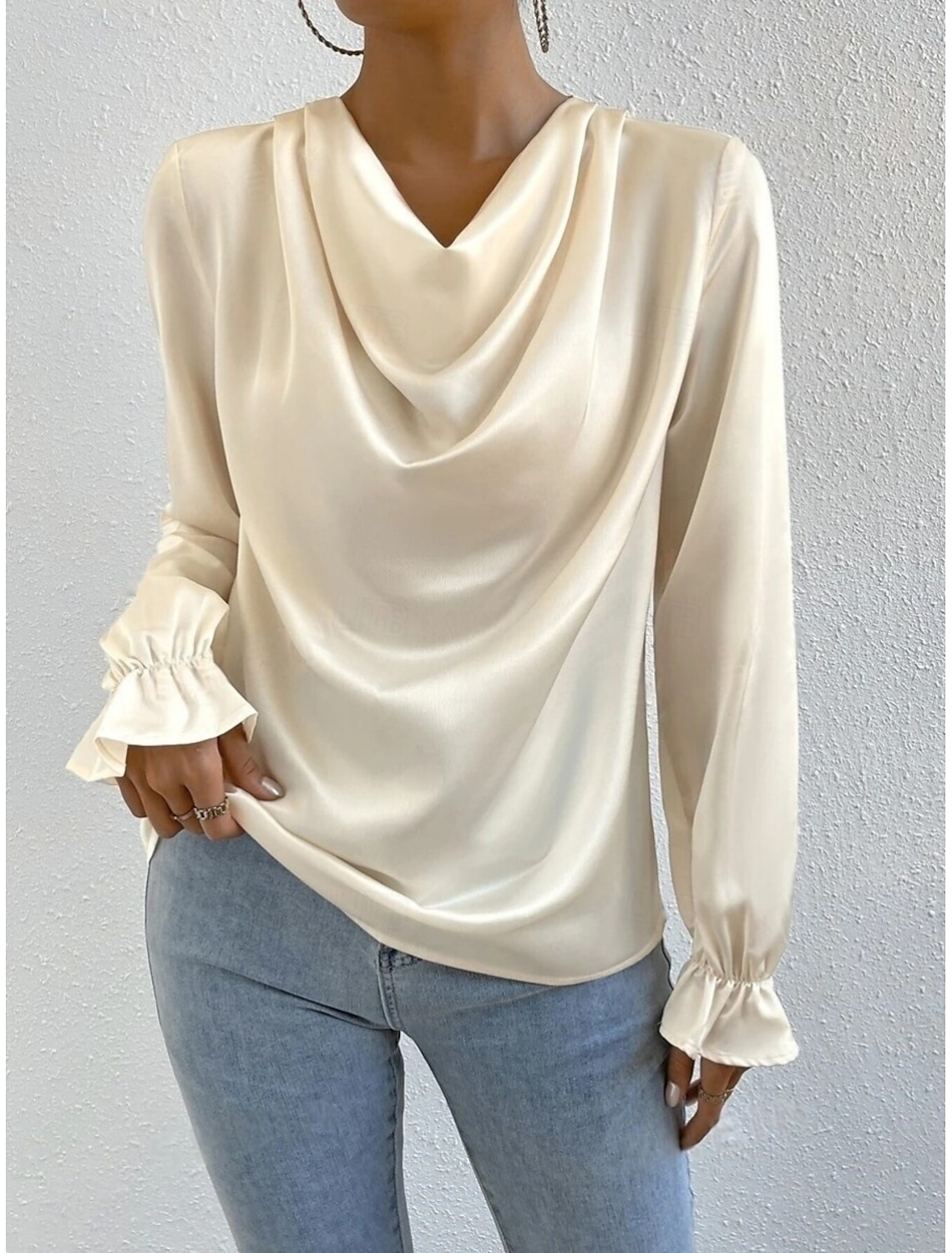 Women's Shirt Blouse Stylish Casual Solid Color Regular Tops Long Sleeve Cowl Neck Ruched Regular Fit Daily Summer Spring
