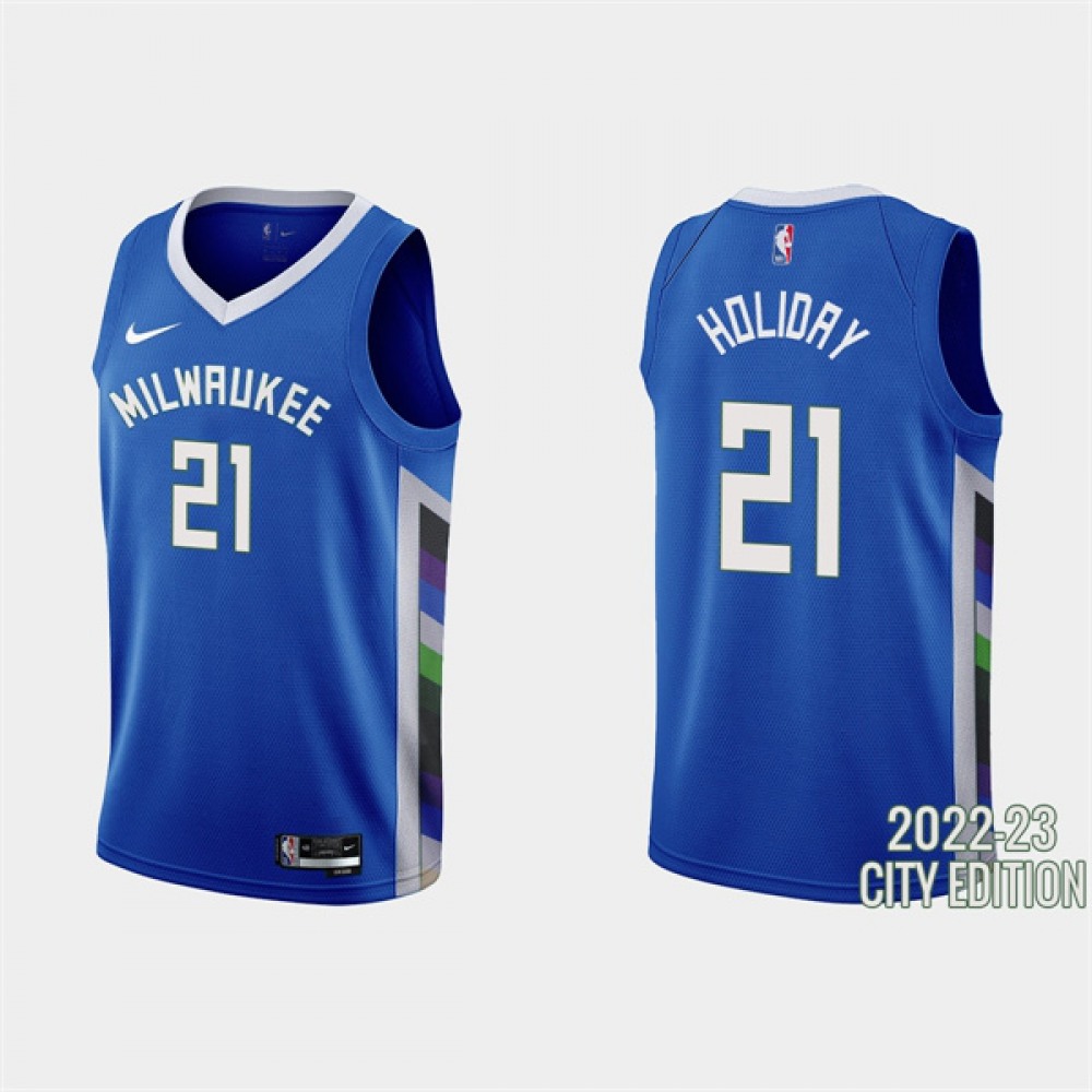 Performance Collector's Item Men's MIL #21 Jrue Blue Basketball Jersey