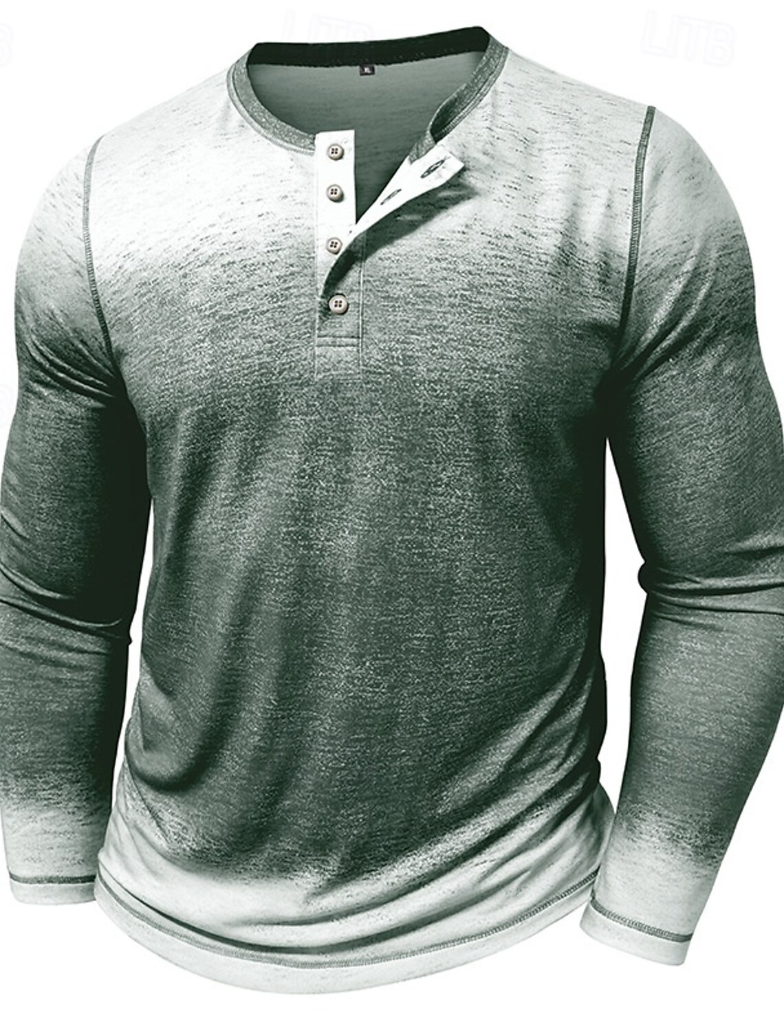 Men's T Shirt Henley Top Long Sleeve Gradient Vintage Retro Contrast