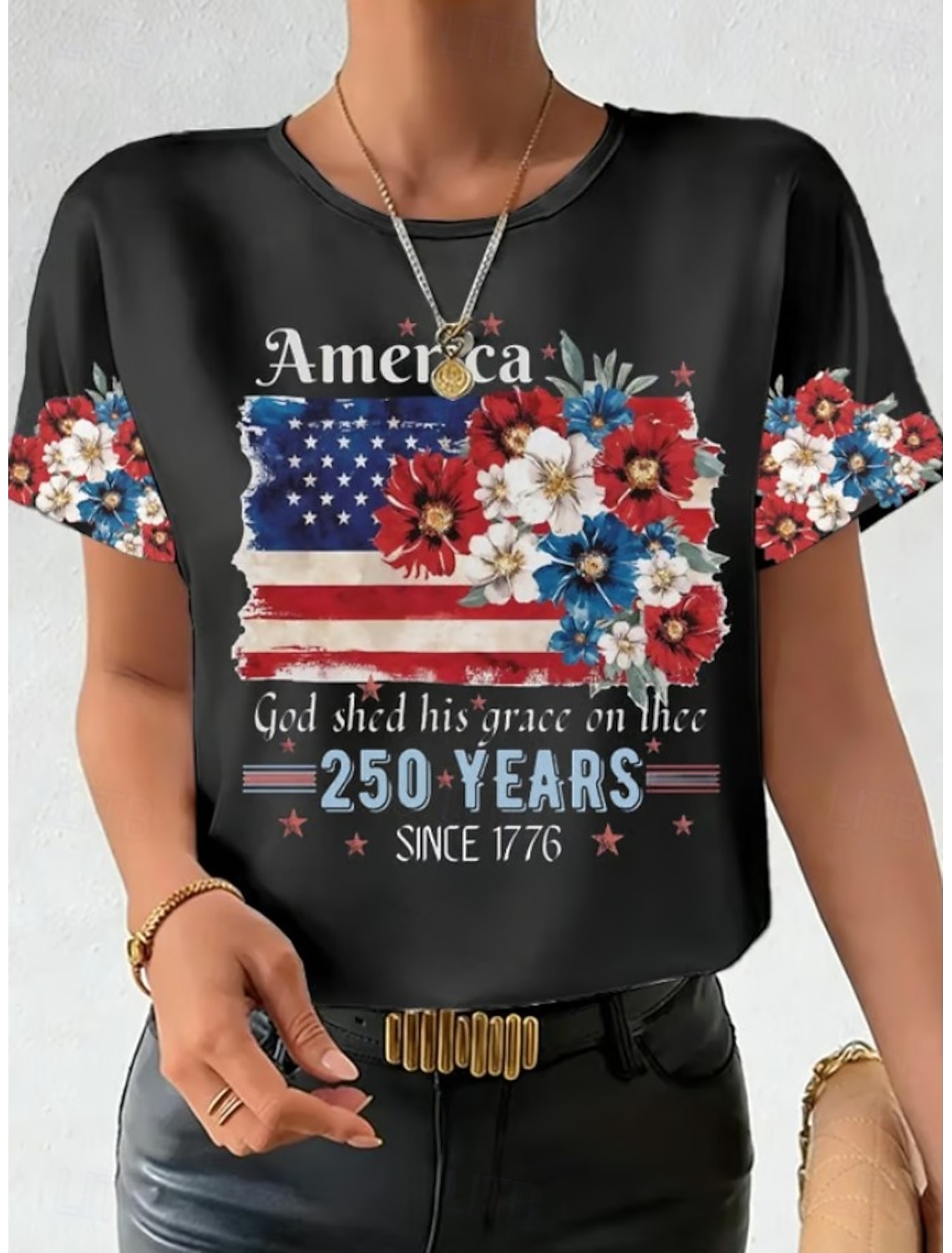 American Independence Day Women's T Shirt Print Graphic Flag American Flag Vintage Stylish Classic Short Sleeve V Neck Regular Tops Daily Blue White-Blue White Red Summer Spring