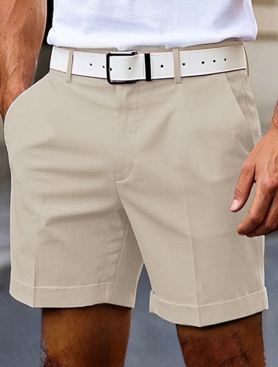 Men's Dress Shorts Burmuda Shorts Work Shorts Pocket Plain Comfort Knee Length Outdoor Business Fashion Casual Black White