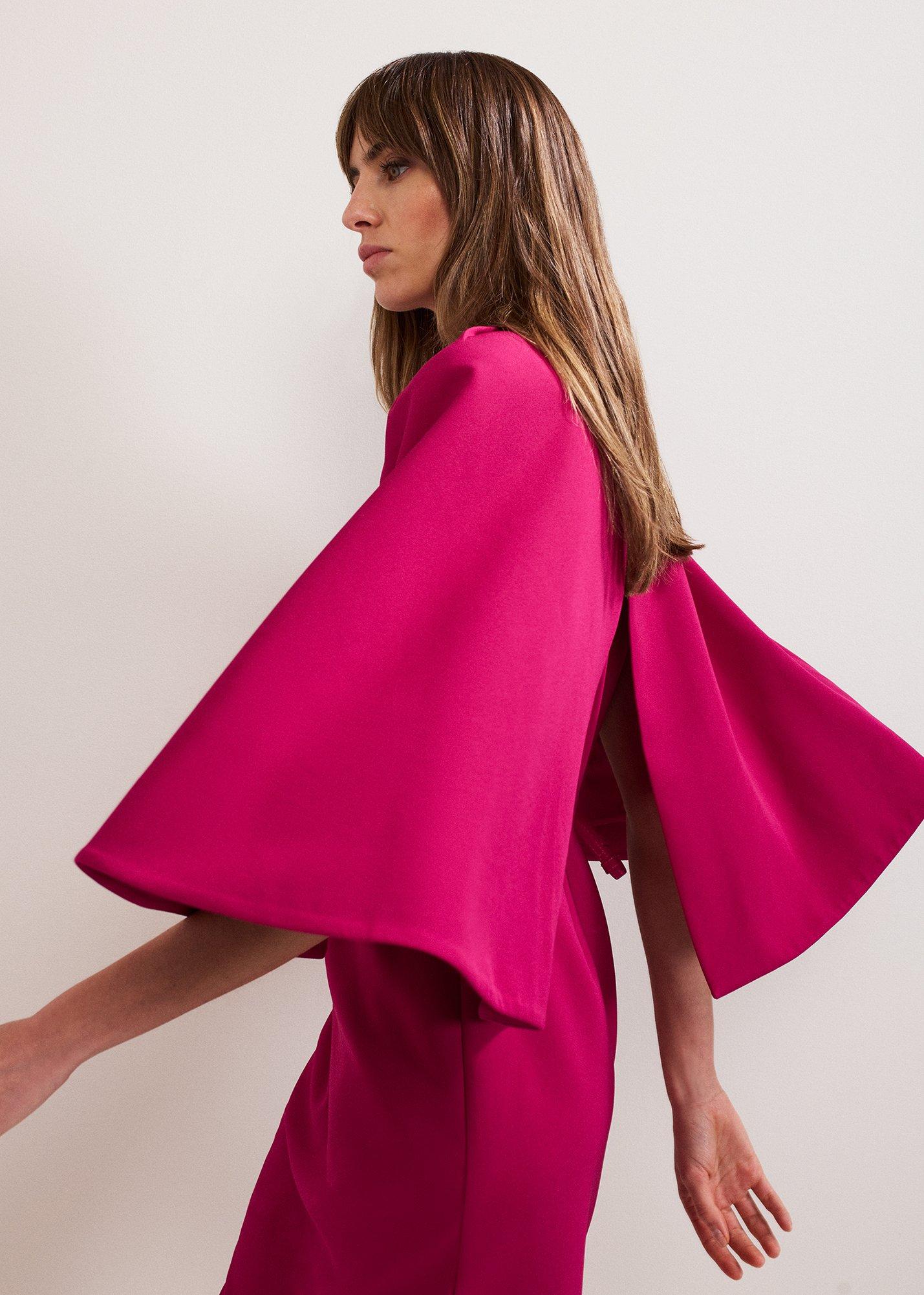 Veronica Pink Cape Belted Midi Dress