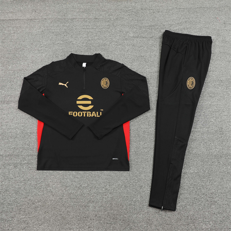 Professional Grade AC Milan 2425 Black Half Zipper Tracksuit