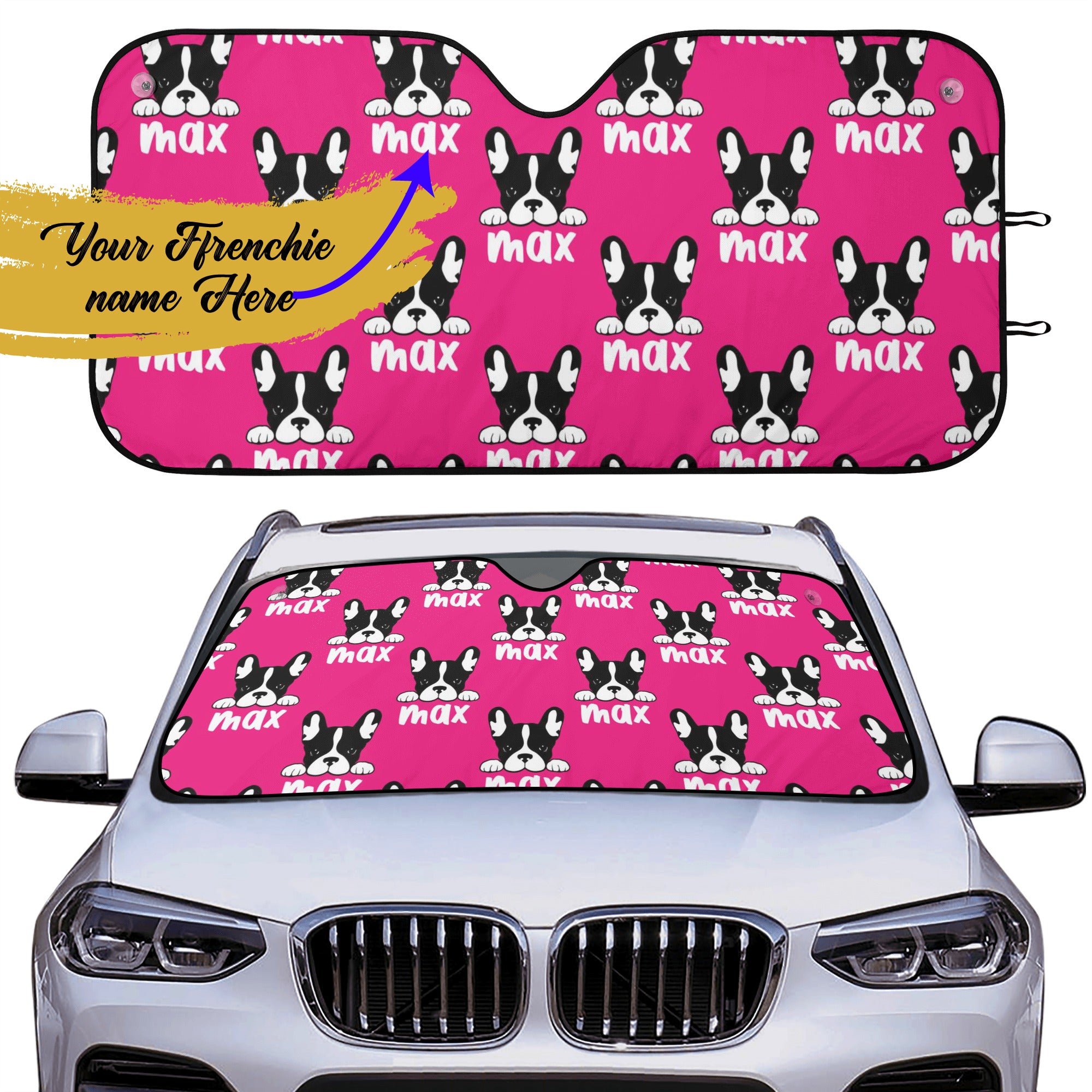 High-Quality Custom Car Auto Sun Shade With Frenchie's Name - Car Aut...