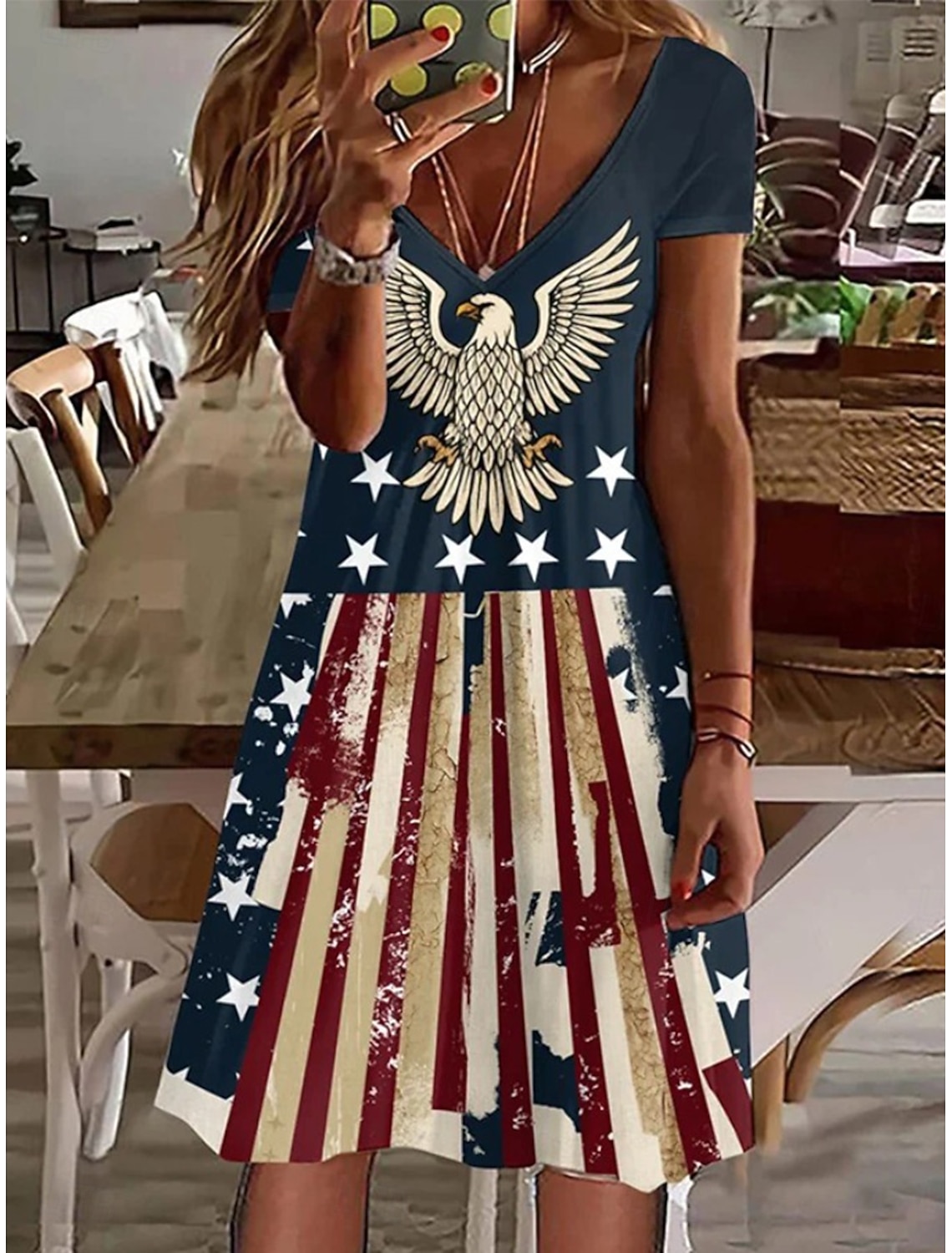 American Independence Day Women's Mini Dress Sundress T Shirt Dress Tee Dress A Line Dress Casual Daily Regular Fit Flag Short Sleeve Crew Neck V Neck Blue Navy White Summer