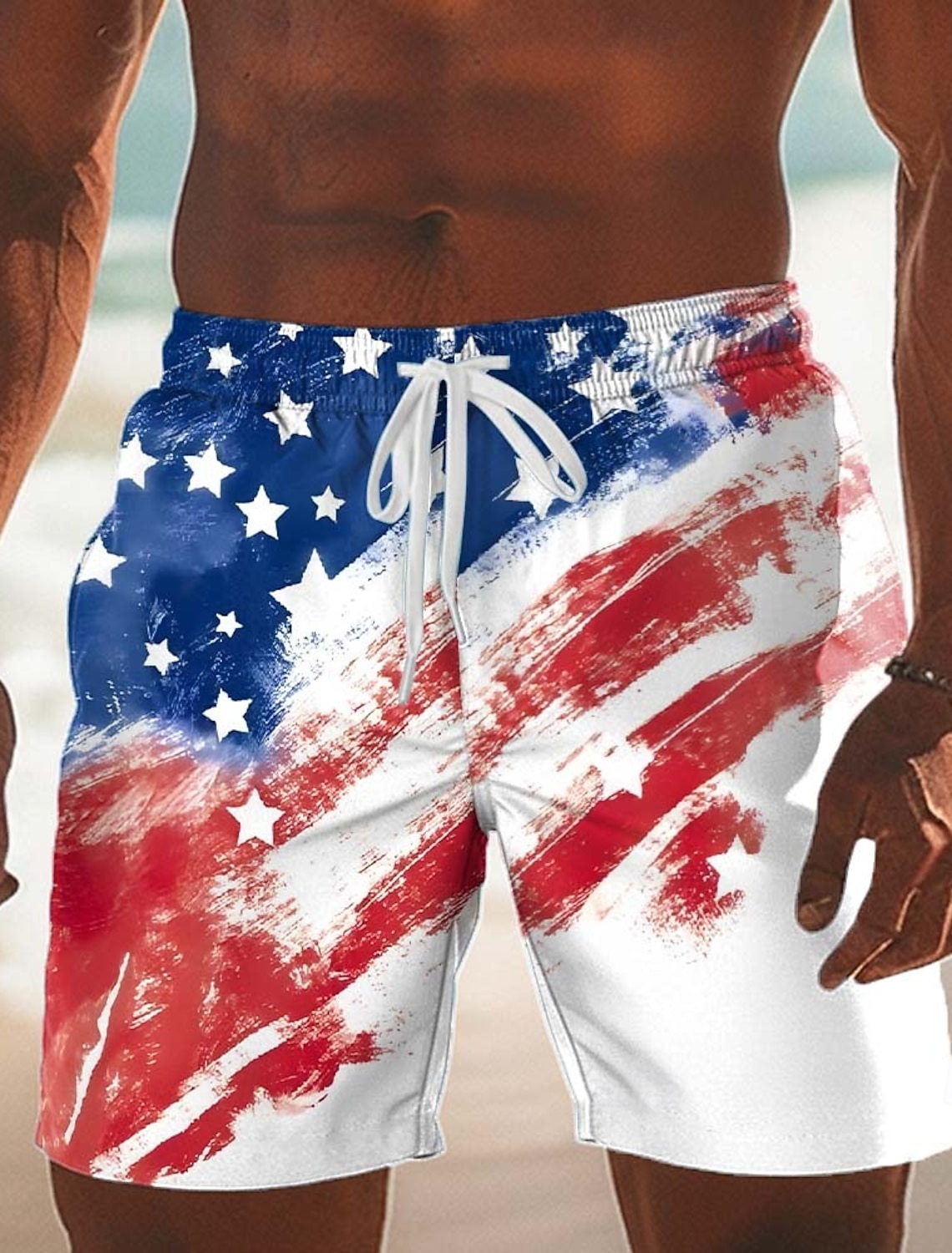 Independence Day Men's US Flag Patriotic Fourth of July Swim Trunks Swim Shorts Board Shorts Mid Waist Hawaiian Holiday Side Pockets Mesh Lining Elastic Drawstring Waist