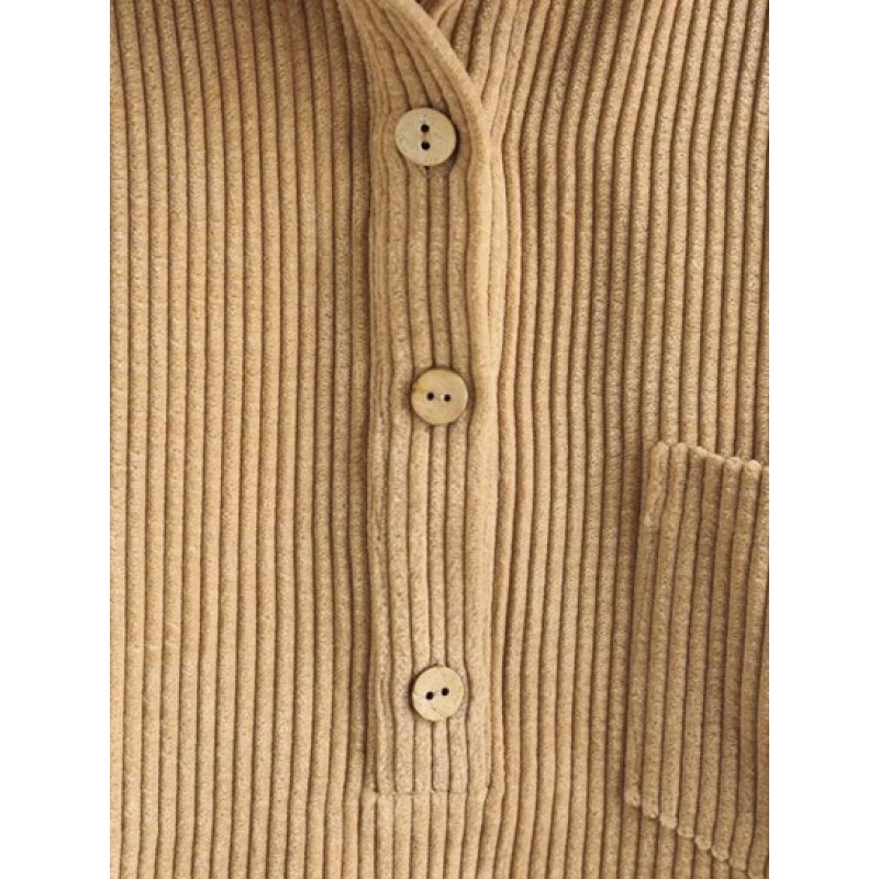 Button Front Corduroy Collared Cropped Top GO9042