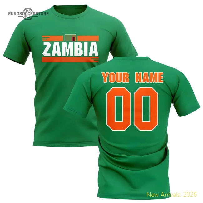 Luxury Personalised Zambia Fan Football T-shirt (green) - Great Value