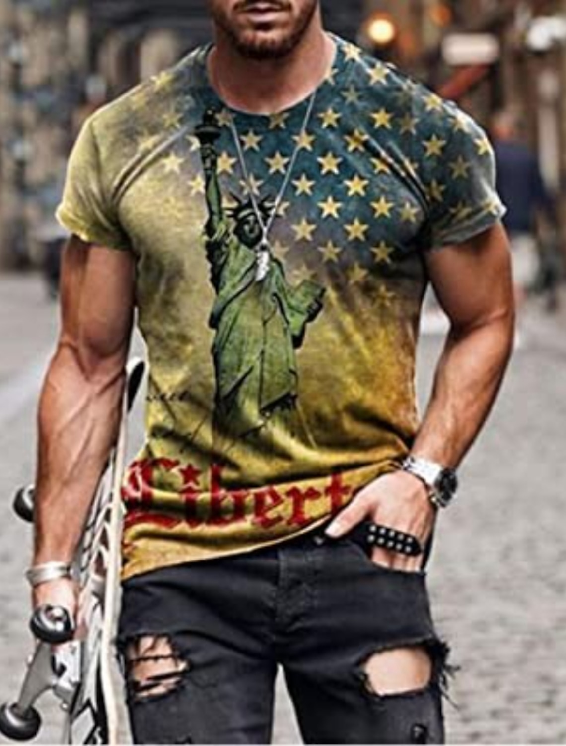 4th of July 2026 250th Memorial Day Men's Patriotic Patriot Graphic 3D Print American Flag Veteran Crew Neck Short Sleeve T-Shirt