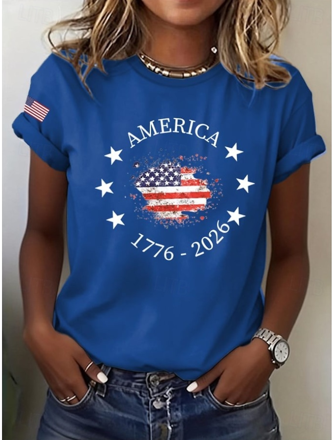 American Independence Day Women's T Shirt Print Graphic American Flag Vintage Stylish Classic Short Sleeve V Neck Regular Tops Casual Daily White-Blue White Red White Summer Spring Fall Winter