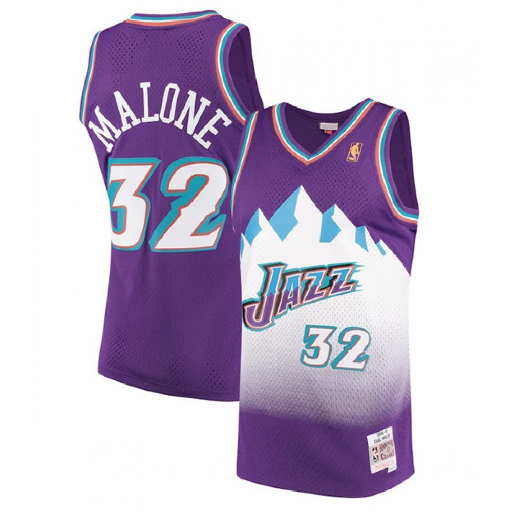 Men's Utah Jazz #32 Karl Malone Purple 1996-97 Swingman Stitched Jersey