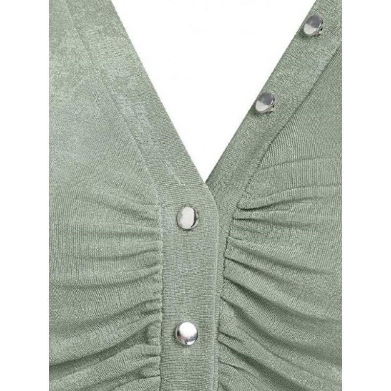 Knitted Button Up Cropped Blouse VM2786