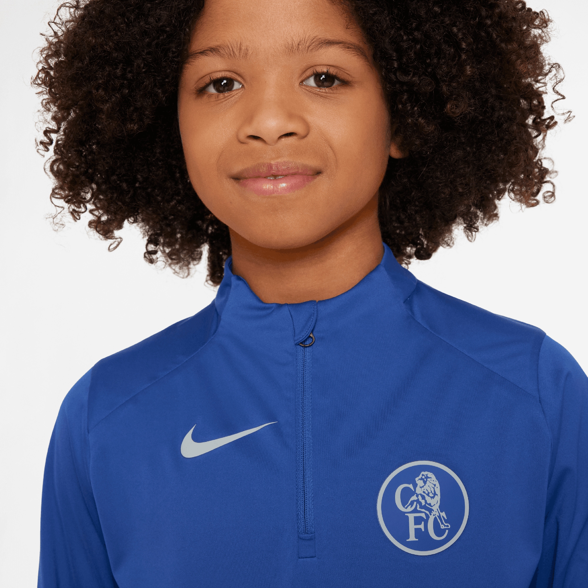 [LK] Chelsea Youth 2025/26 Strike Drill Quarter-Zip Dri-FIT Long Sleeve Jersey Top - Blue