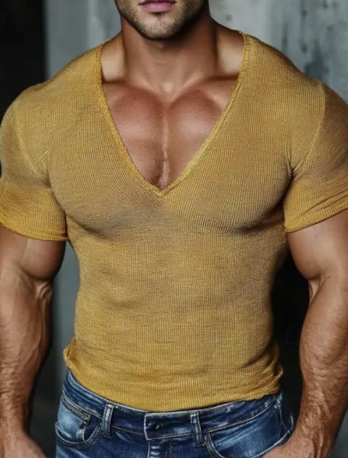 Men's Knit Tee Top Cotton Blend T-Shirt Short Sleeve V Neck Summer