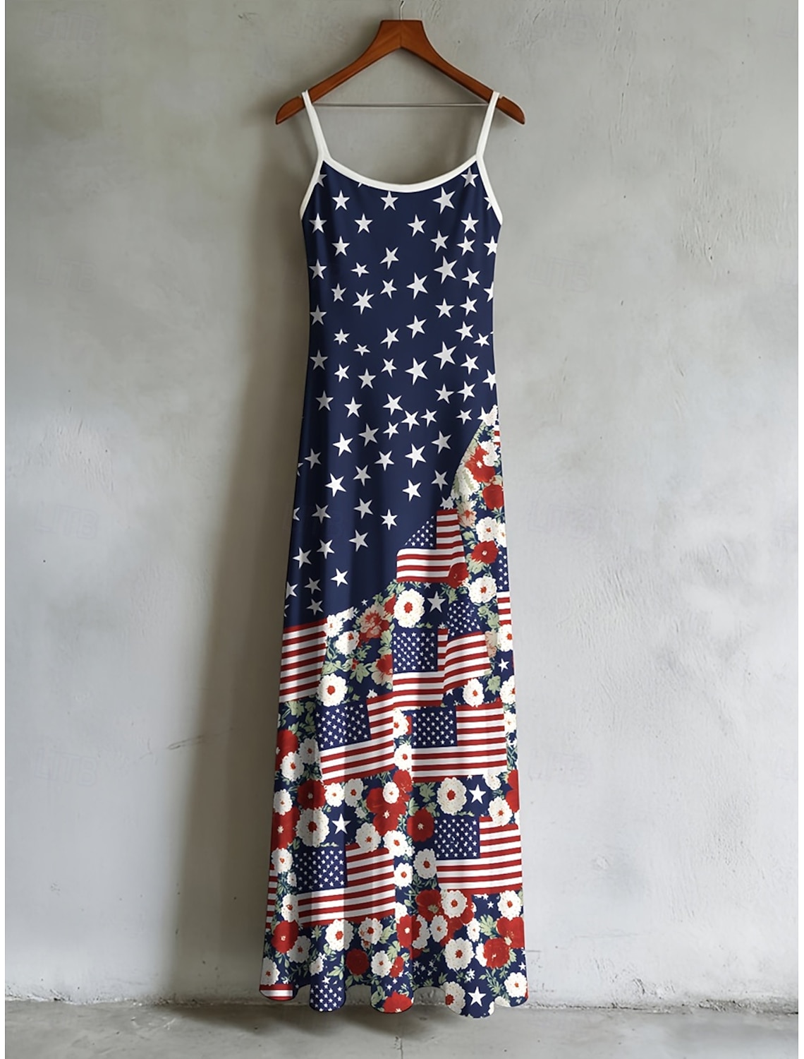 American Independence Day Women's Maxi Dress Slip Dress Party Daily Beach Loose Fit Stars and Stripes Sleeveless V Neck Spaghetti Strap White Summer Spring