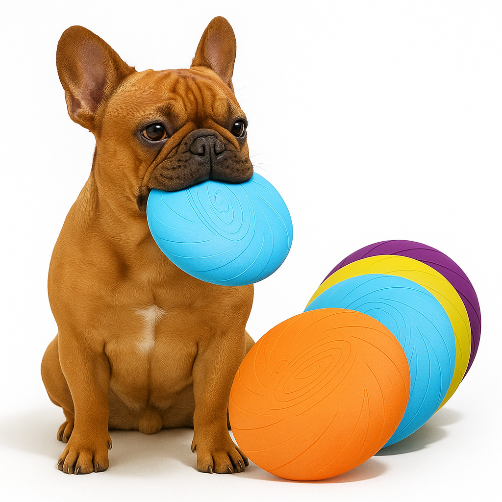 Durable Flychew Frenchie Flying Toy – Bite-resistant Rubber Fetch Fri...