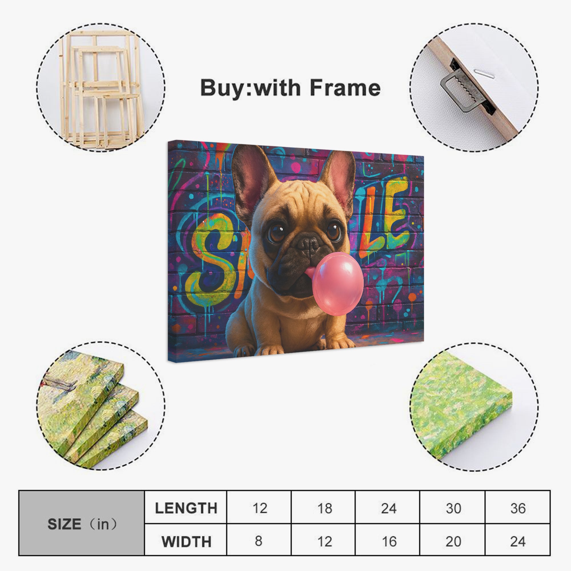 French Bulldog Winston Adorable Frenchie Canvas Wall Art Durable Dog Item