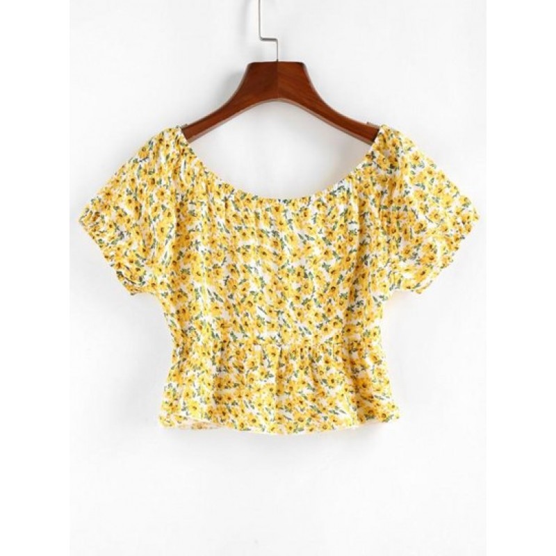 Ditsy Print Tie Front Peplum Blouse OX4841