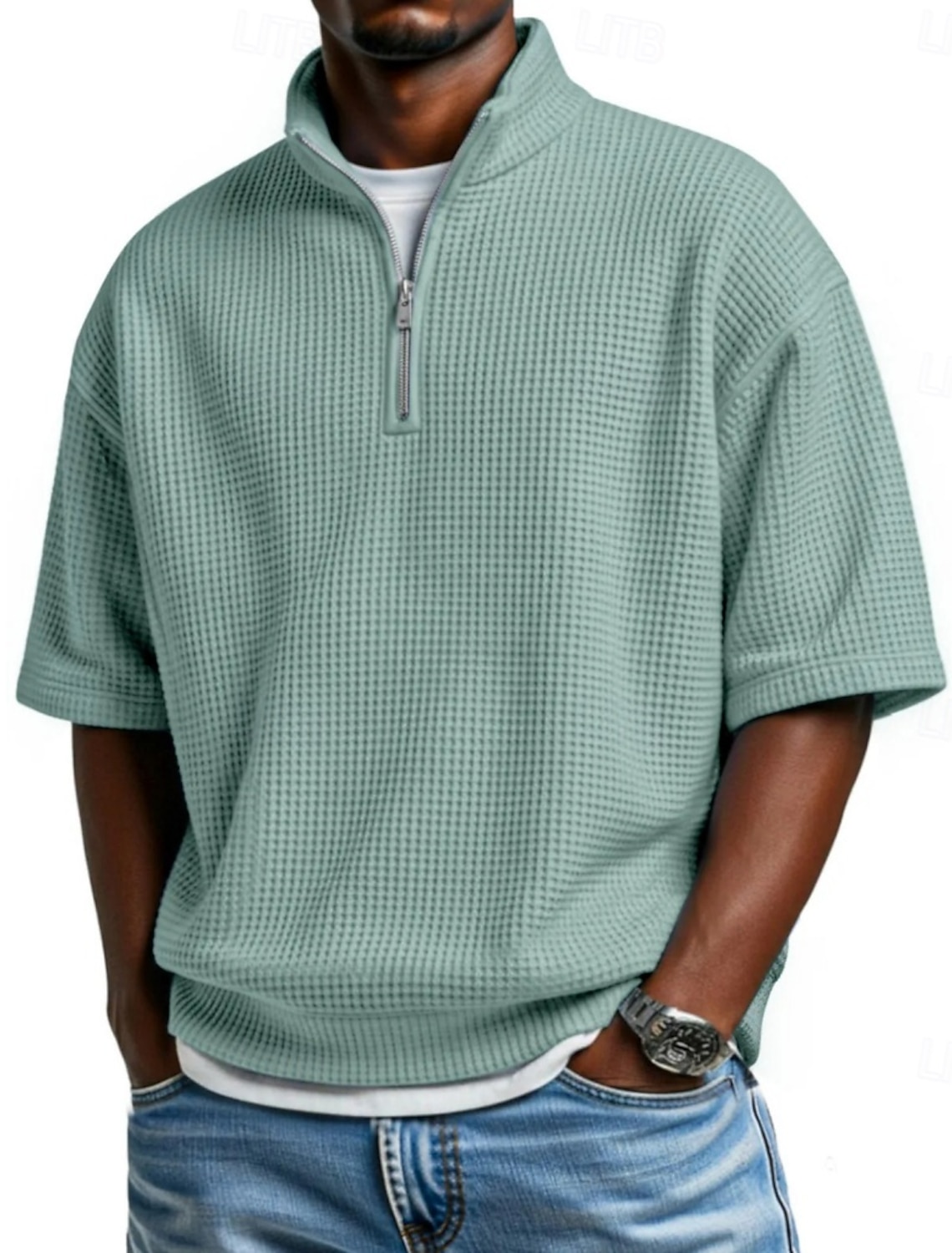 Men's Waffle Polo Shirts Polo Shirts Casual Daily Quarter Zip Short Sleeve Fashion Basic Plain Zipper Lightweight Summer Spring Regular Fit Wine Black White Navy Blue Sky Blue Purple Waffle Polo