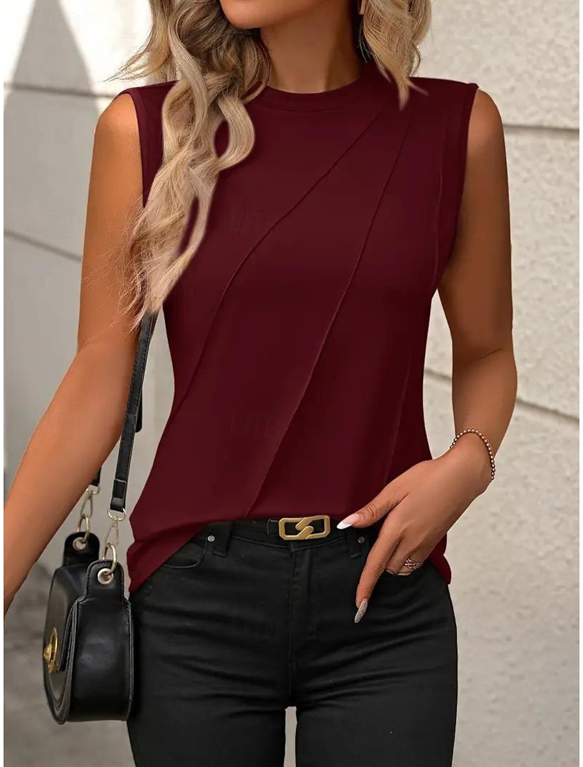 Women's Blouse Sleeveless Round Neck Asymmetrical Layered Elegant Draped Summer Spring Casual Workwear Regular Fit Versatile Top Clothing Apparel