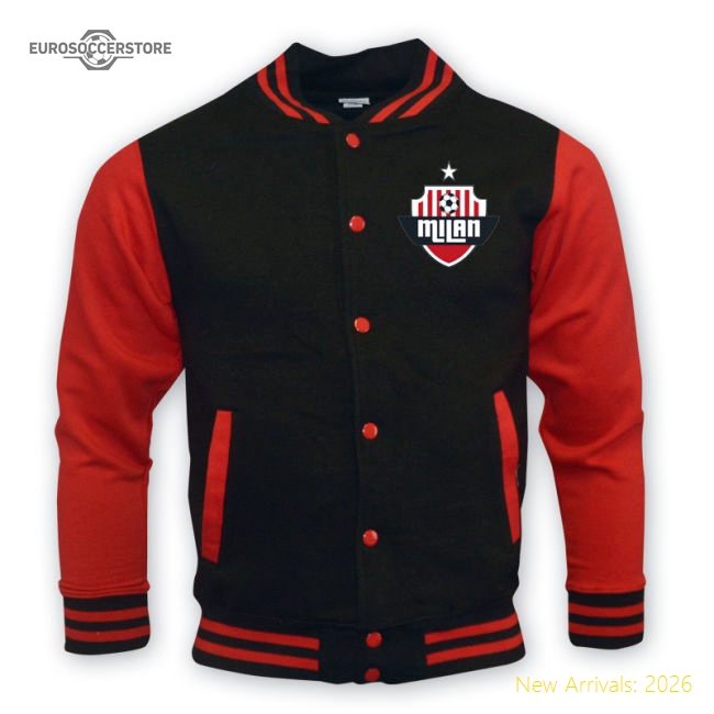 Popular Ac Milan College Baseball Jacket (Black) - Kids