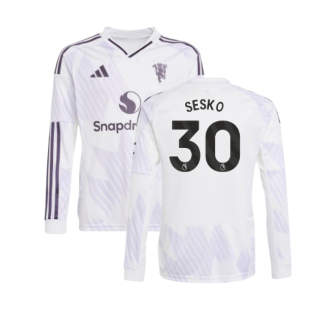 Official 2025-2026 Man Utd Long Sleeve Away Shirt (kids) (sesko 30)